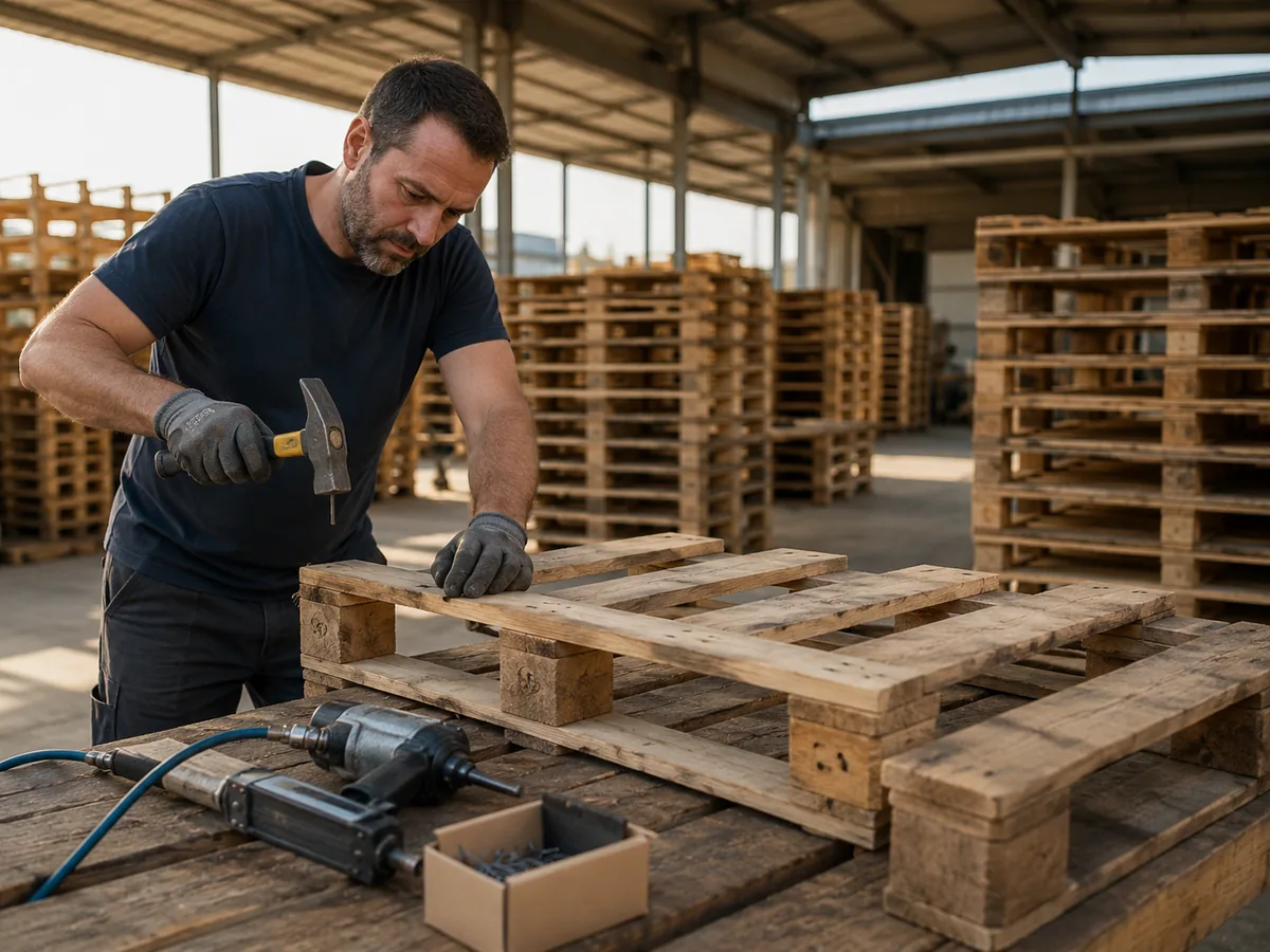 Riparazione professionale di pallet in officina